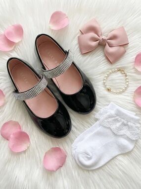 Kelly & Katie Black Patent Mary Jane Shoes with Iridescent Crystal Strap